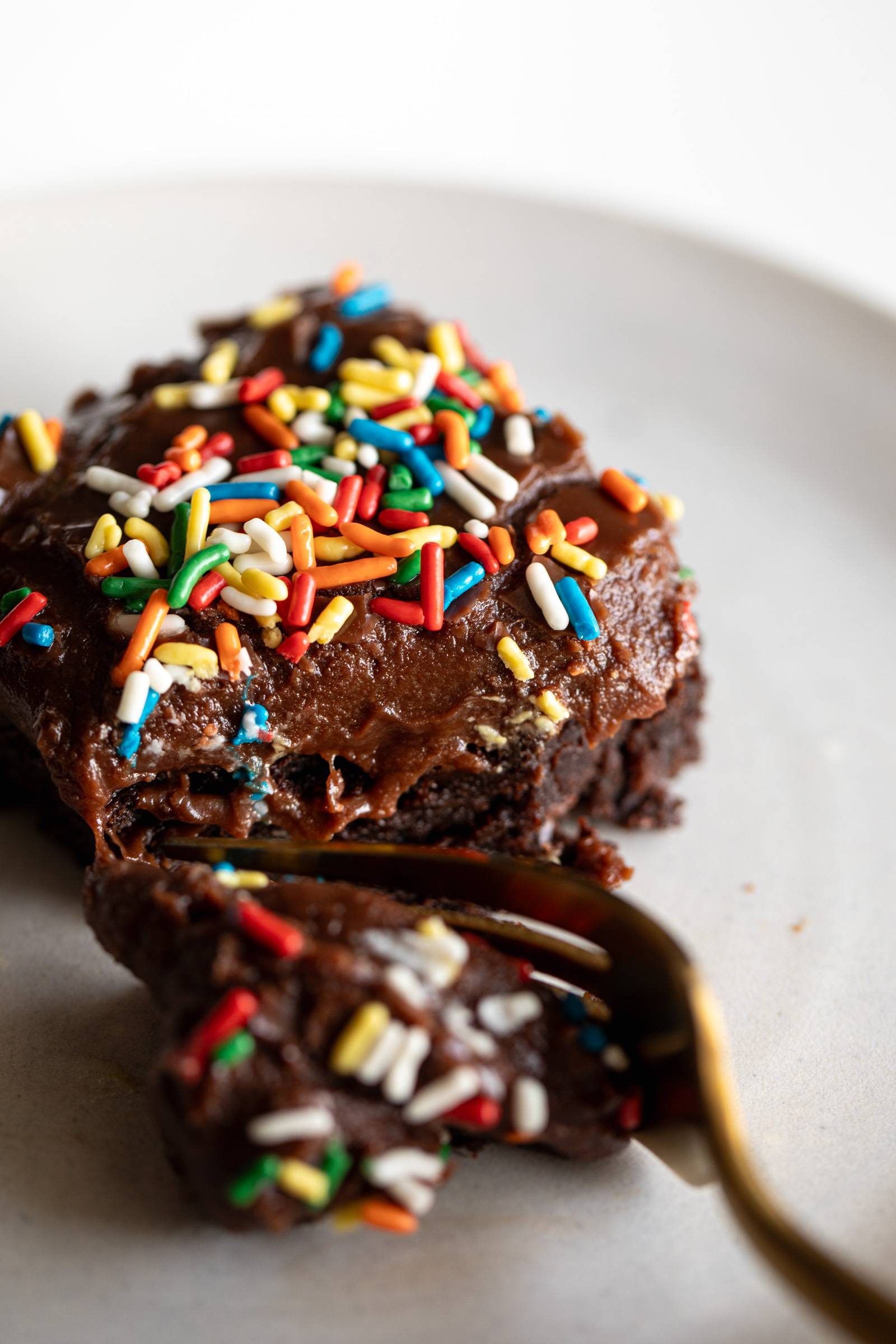 Party brownie with sprinkles on top.
