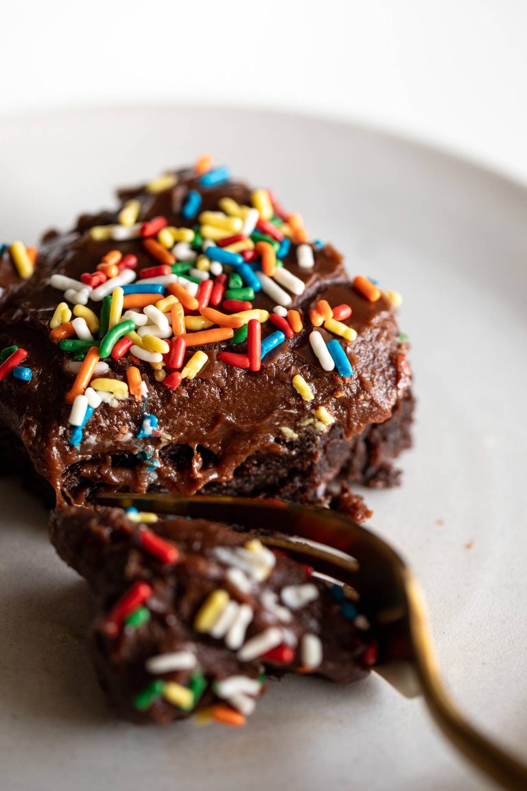 Party brownie with sprinkles on top.