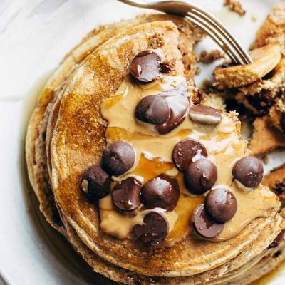 Protein Pancaked on a plate with a bite taken out.