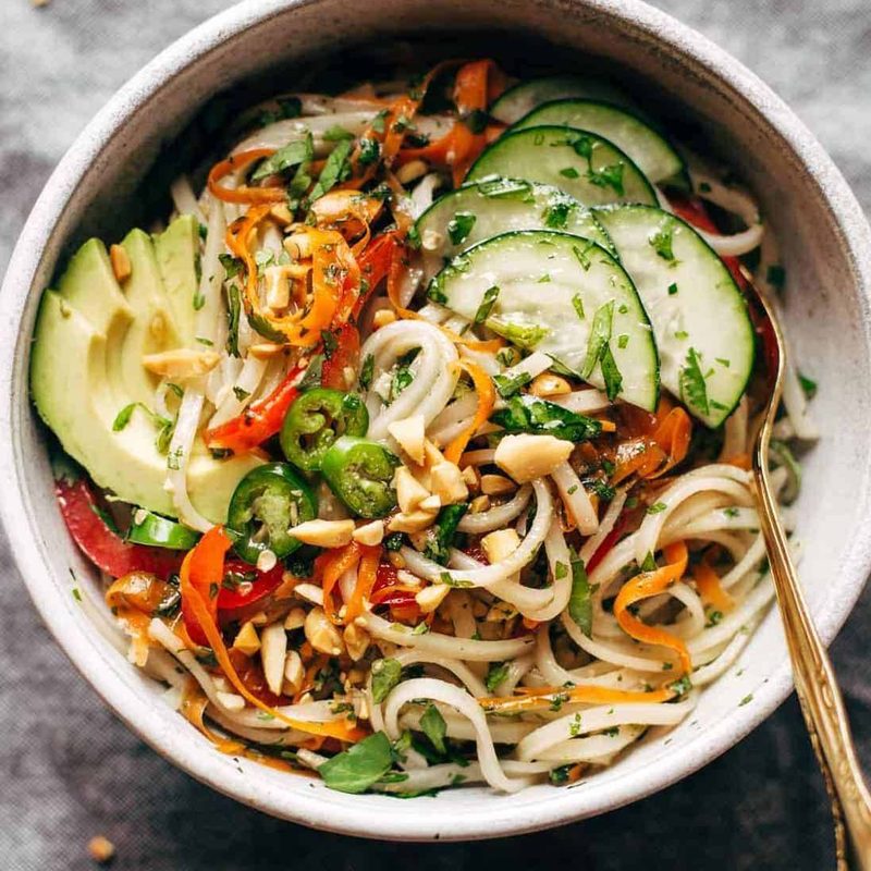Spring Roll Bowls with fork.