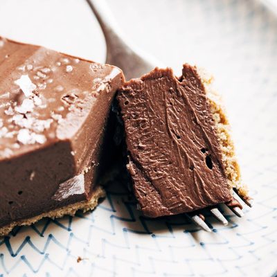 Vegan Chocolate Pie with bite taken out.