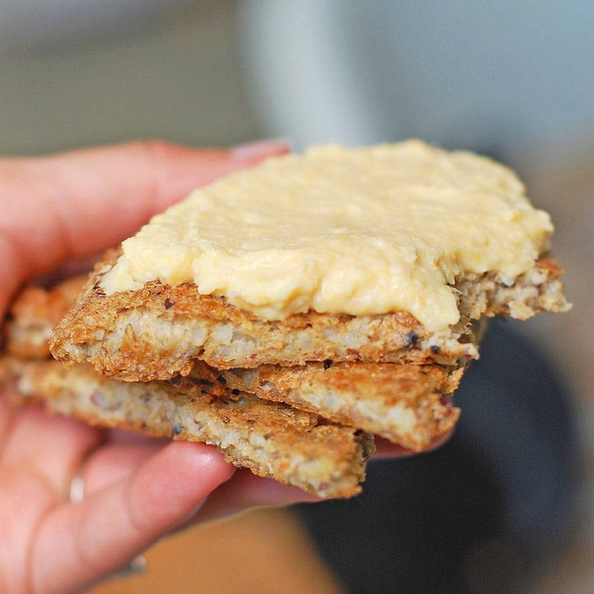 Wild rice flatbread with hummus.