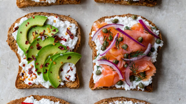 Different types of cottage cheese toast.