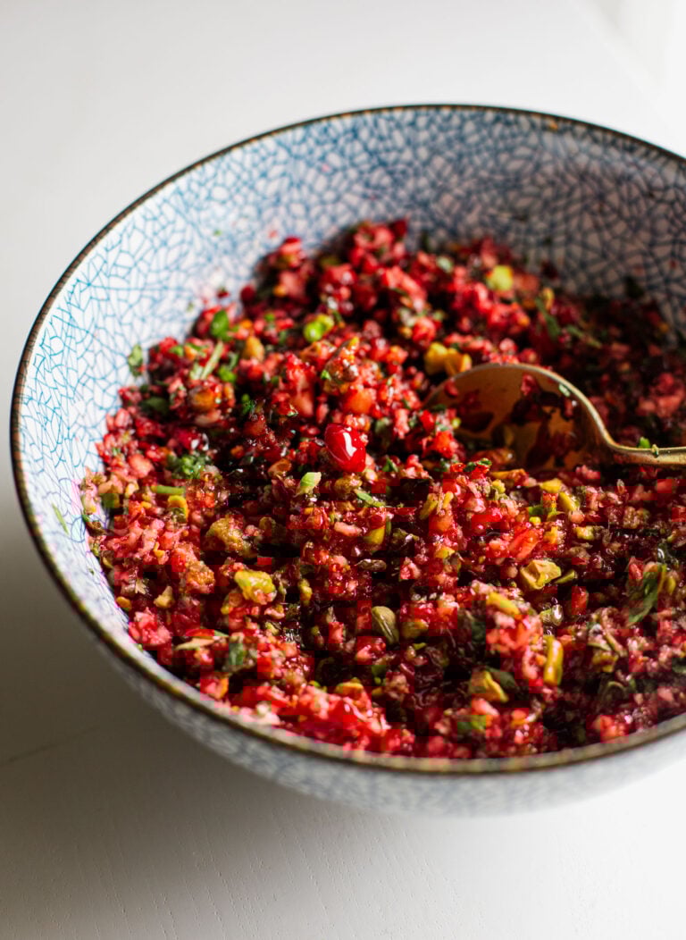 Cranberry salsa in a bowl.