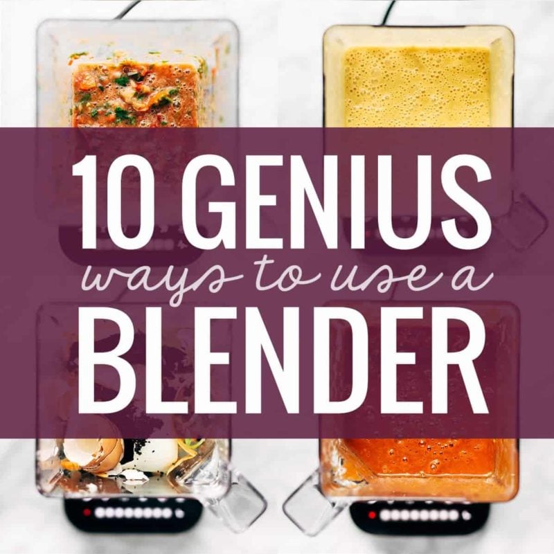 Foods in a blender that says "10 Ways to Use a Blender"