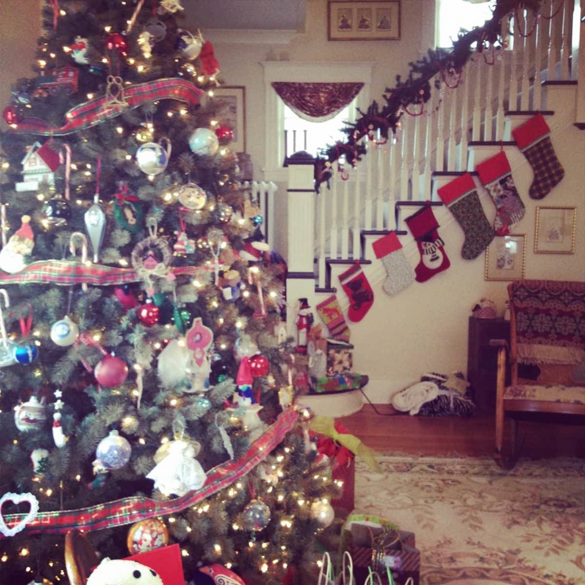 Christmas tree and Christmas decor in a house.